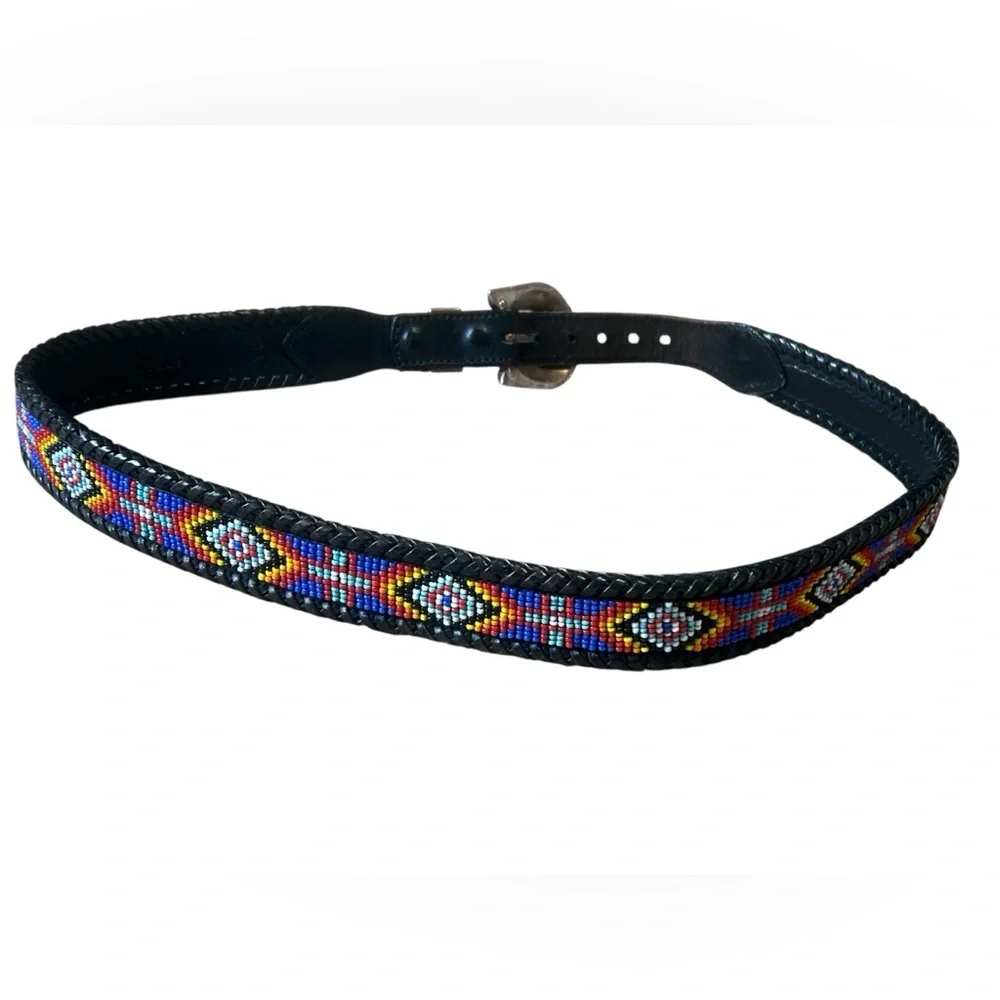 Vintage Southwestern Beaded Leather Belt Size 34 Western Boho - Picture 12 of 16